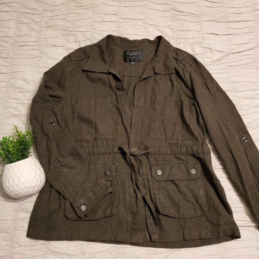 Anthropologie Sanctuary dark olive linen utility jacket